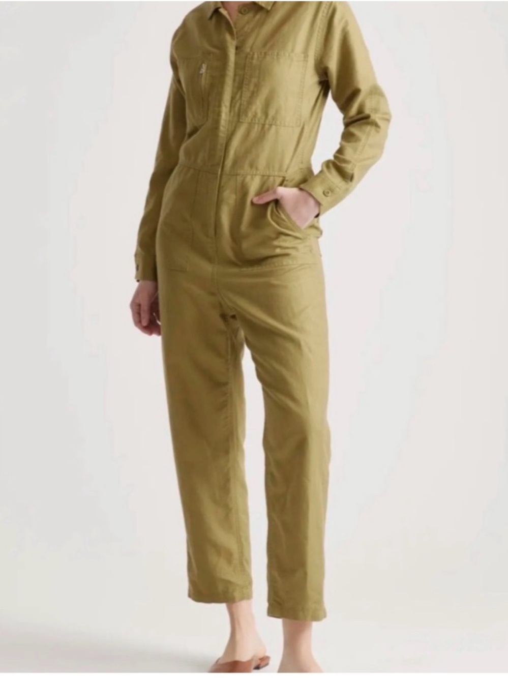 Quince Cotton Linen Twill Long Sleeve Coverall Jumpsuit. Size Small.